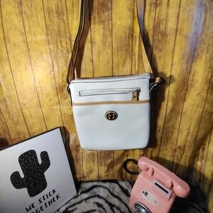 Giani Bernini White and Tan Crossbody Bag
